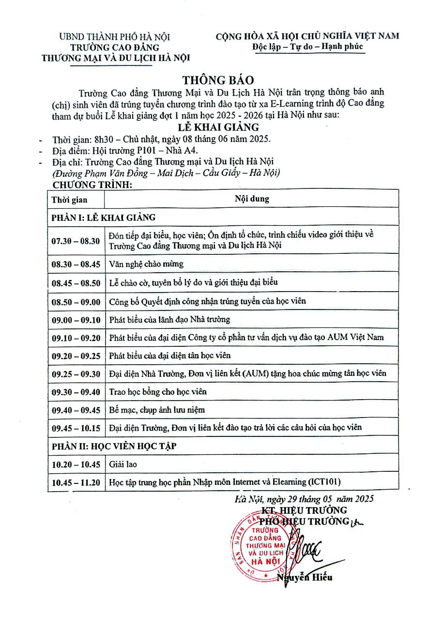 TB KHAI GIẢNG HCCT 08.06.2025